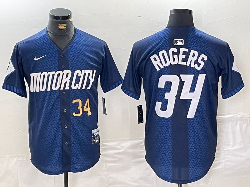 Men Detroit Tigers #34 Rogers Blue City Edition Nike 2024 MLB Jersey style 3